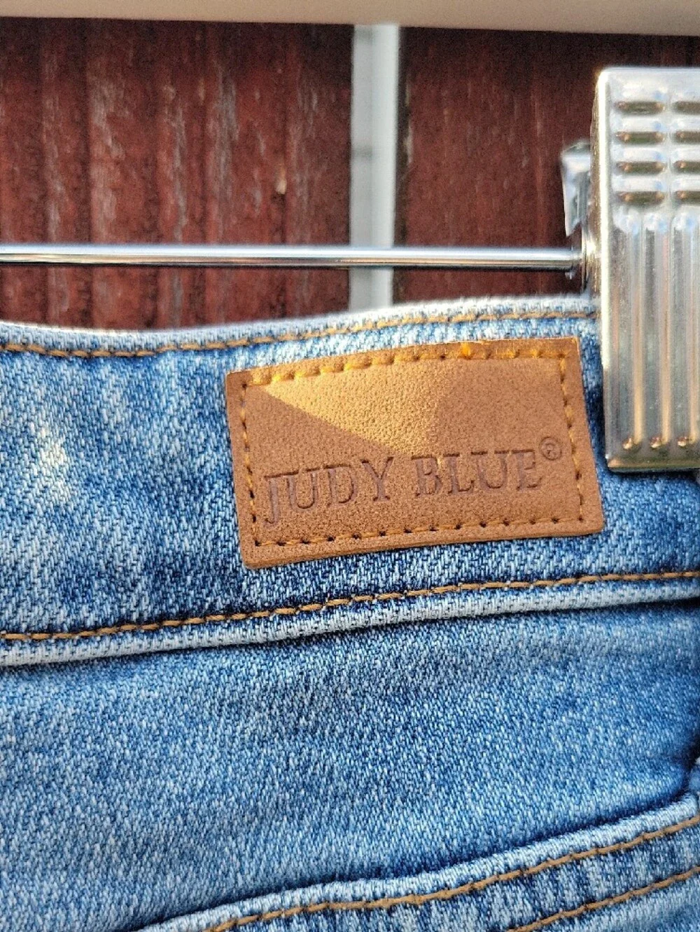 Judy Blue Relaxed Fit Straight‎ Jeans Distressed Stretch Frayed Hem Blue Denim